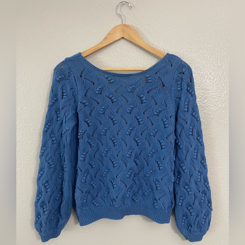 Sezane Blue Textured Knit Cardigan - Picture 9 of 10